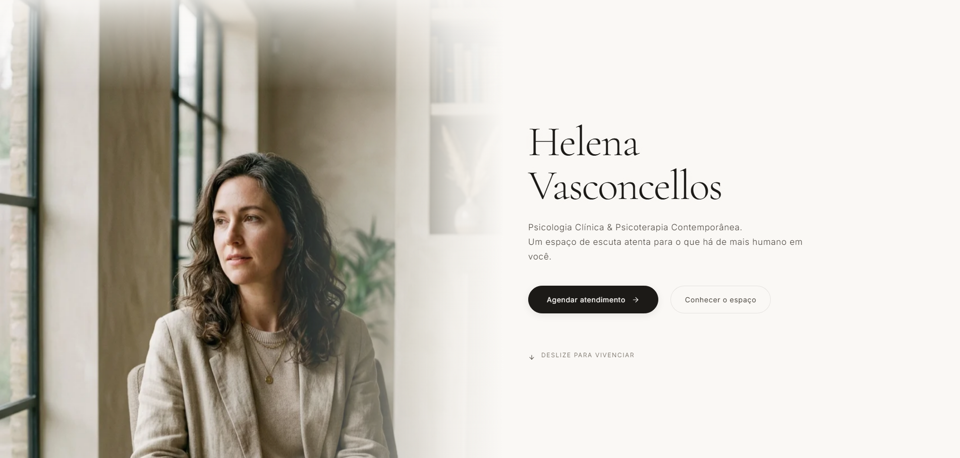 Site de psicologia com fotografia acolhedora e tipografia elegante